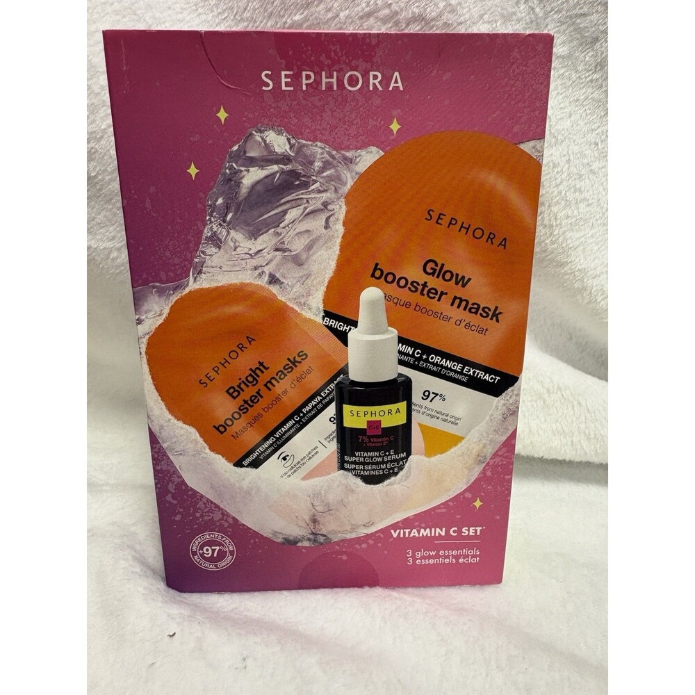 Sephora Vitamin C Set Super Glow Serum + Glow Booster Face & Eye Masks NIB